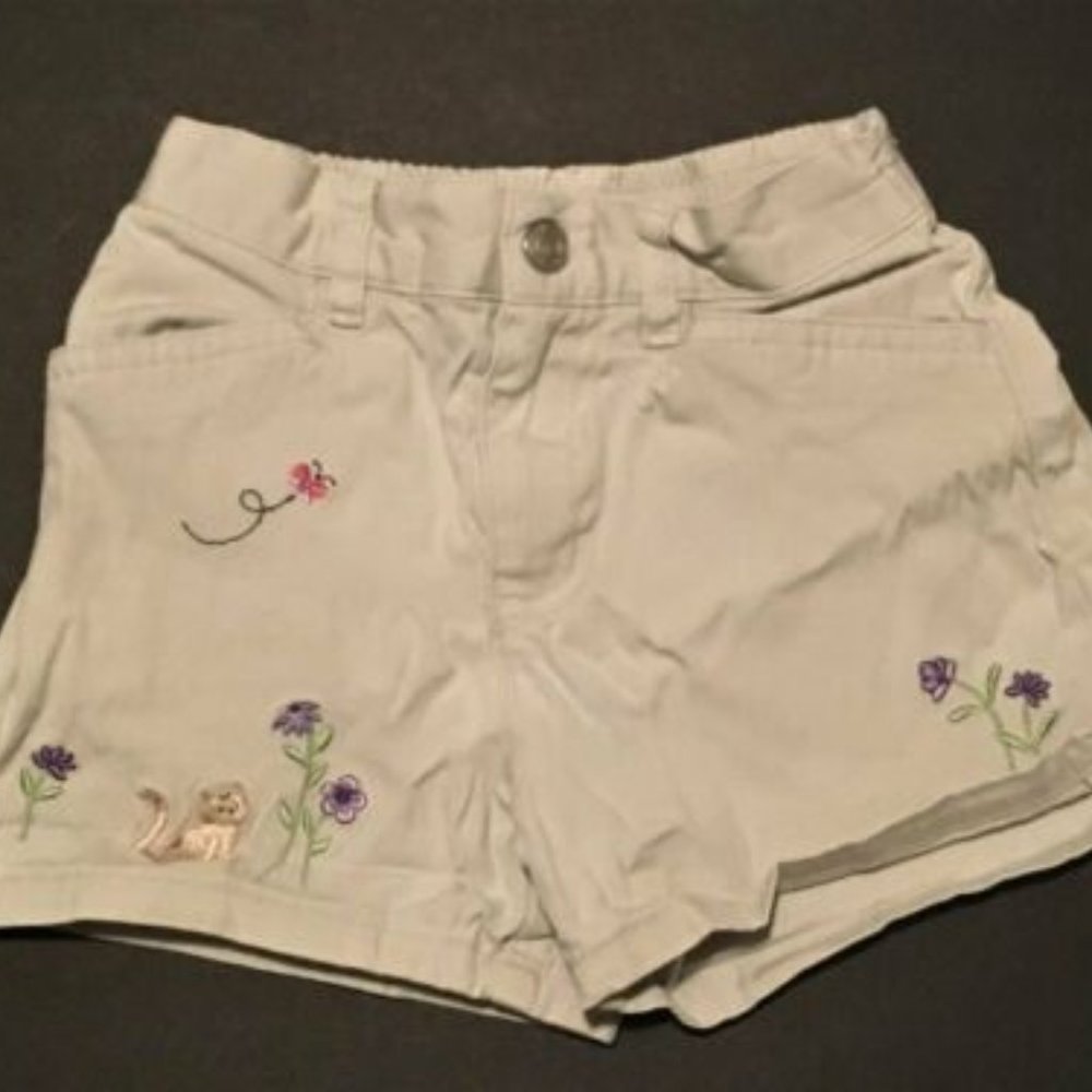 TALBOTS KIDS Girls' Embroidered CAT & BUTTERFLY Stretch Shorts ~ Sz 3T